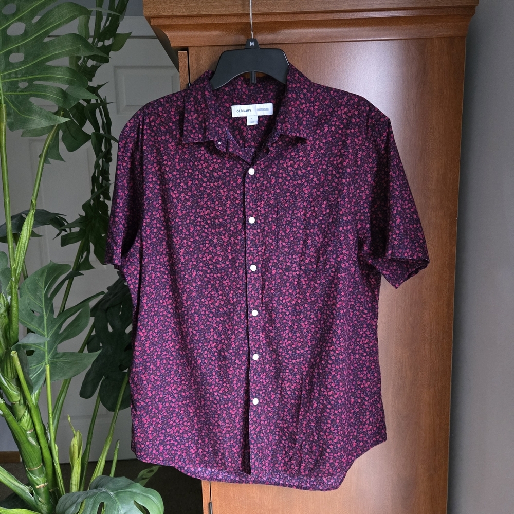 Old Navy Dark Red Floral Button Down Shirt